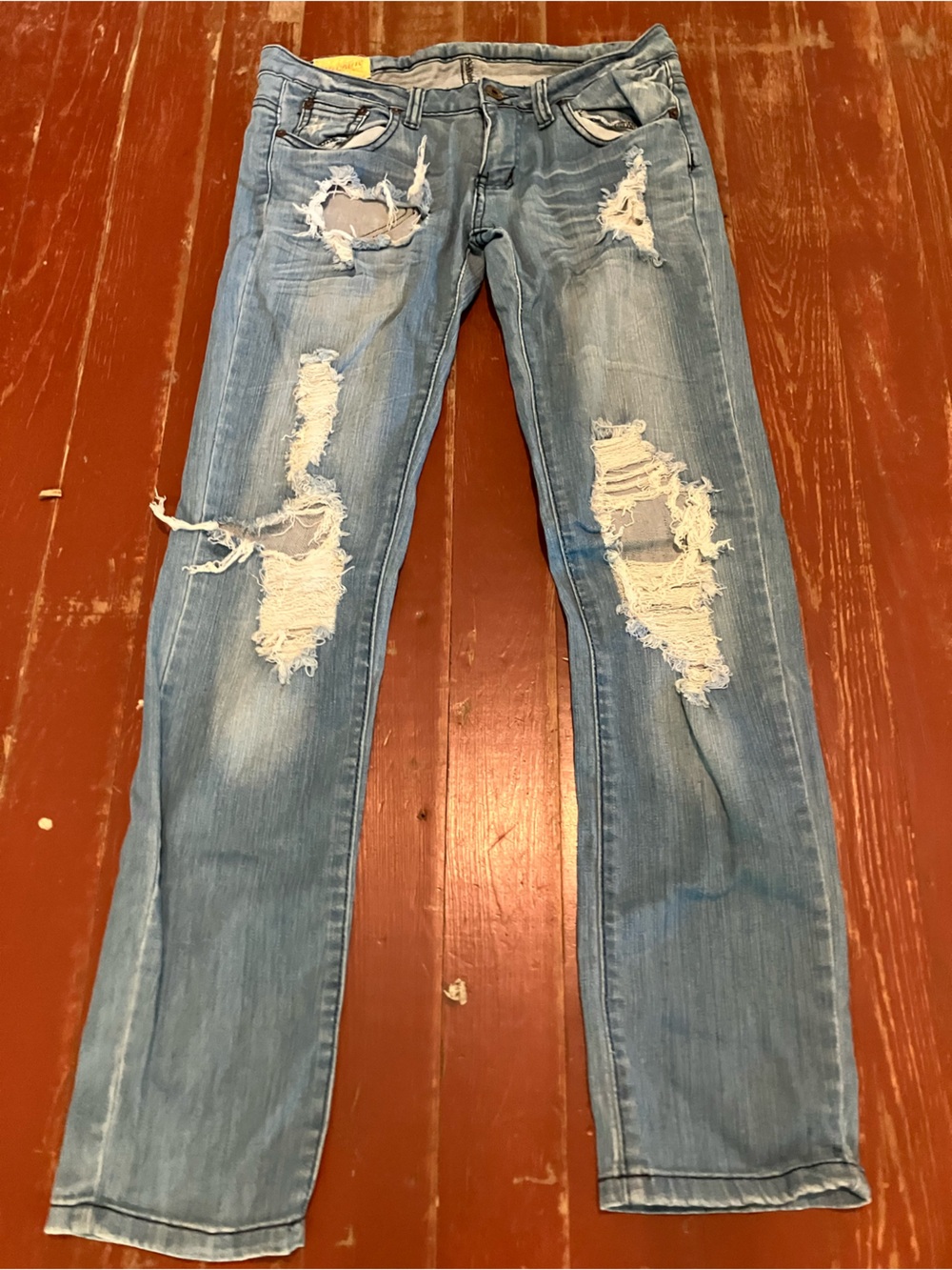Slim Straight Distressed Women’s Jeans - Light Blue